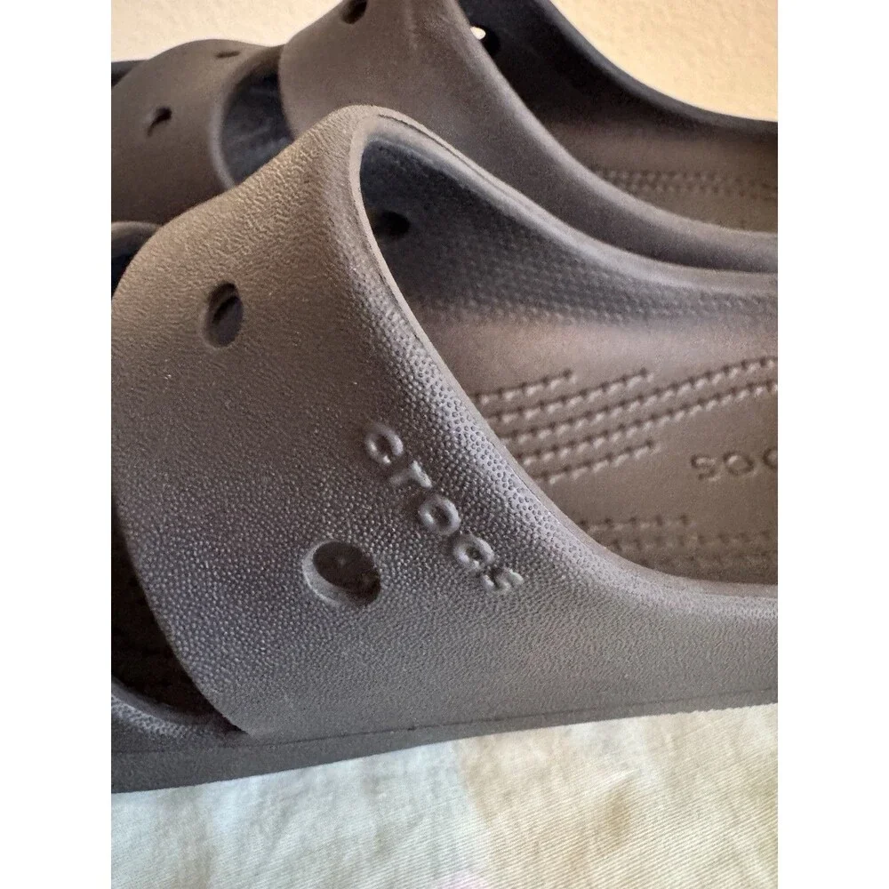 Youth Size 2 Crocs Slide Two Strap Black Rubber Sandals J2